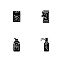 Antibacterial hand sanitizers black glyph icons set on white space vector