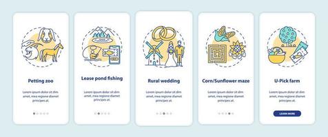 Agritourism onboarding mobile app page screen with concepts vector