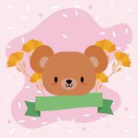 head of kawaii bear with flowers vector