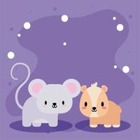 cute card with kawaii hamster and mouse vector