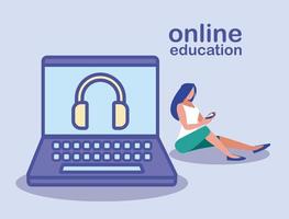 woman with technology gadgets, online education vector