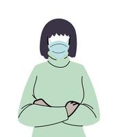 young woman wearing face mask to prevent virus vector