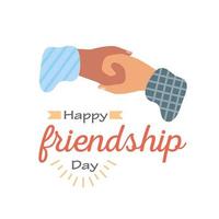 Happy friendship day with handshake detailed style icon vector design