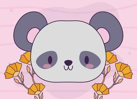 head of kawaii baby panda bear with plants vector