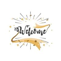 welcome banner and ribbons with confetti icon vector design