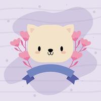 lindo gatito kawaii con flores vector