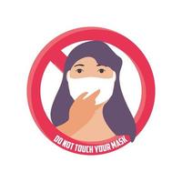 do not touch your face, face touching behind red ban symbol vector