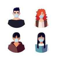 women and men with masks vector design