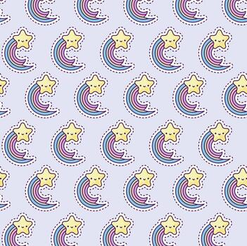 pattern with rainbow and star, patch style vector