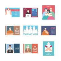 set of icons for stay at home campaign, coronavirus prevention vector