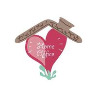 home office lettering with heart under a roof vector