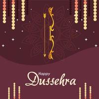 gold bow with arrow in front of mandala ornament of happy dussehra vector design