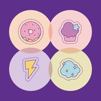 Donut muffin trueno y diseño de vector de nube