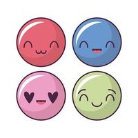 set of happy face icons, kawaii style emoticons vector