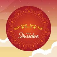 lazo dorado delante del adorno de mandala rojo de diseño vectorial feliz dussehra vector