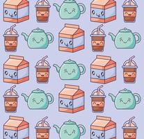 kawaii style milk and teapot pattern vector