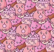 kawaii style donut and cupcakes pattern