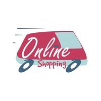 online shopping lettering on speedy delivery van vector