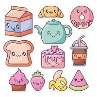 conjunto de iconos de comida en estilo kawaii vector