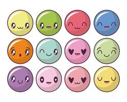 conjunto de iconos de cara feliz, emoticonos de estilo kawaii vector