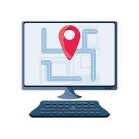 gps map on computer display on white background vector