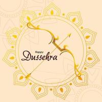 gold bow with arrow in front of mandala ornament of happy dussehra vector design