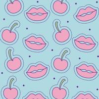 cherries and red lips background vector design