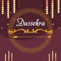 gold bow with arrow in front of mandala ornament of happy dussehra vector design