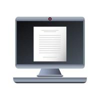 computadora de escritorio con documento vector