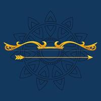 gold bow with arrow in front of mandala ornament on blue background vector design