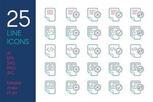 Documents and files color linear icons set vector