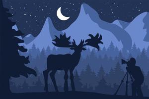 Photographer photographs deer in nature vector