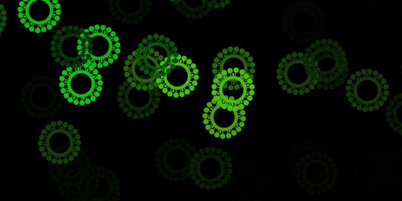 Dark green vector backdrop with virus symbols.