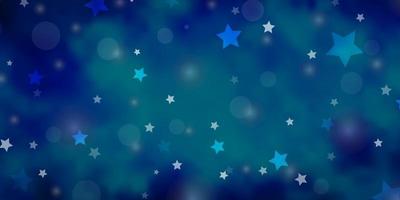 Dark BLUE vector background with circles, stars.