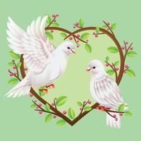 Two Doves on heart shape tree branches vector