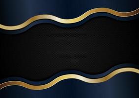 Abstract blue and golden wave line stripes on black background vector