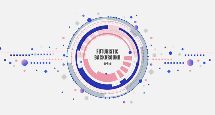 Abstract banner design technology futuristic blue and pink gear circles with geometric elements on white background.