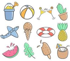 doodle summer item set vector