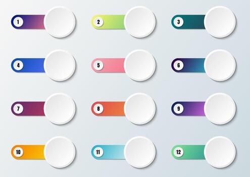 Set of label white circle with multicolored rounded stripe vector