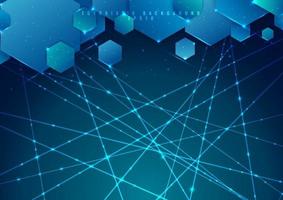 Abstract blue background geometric hexagon overlapping with laser line and sparkle lighting vector