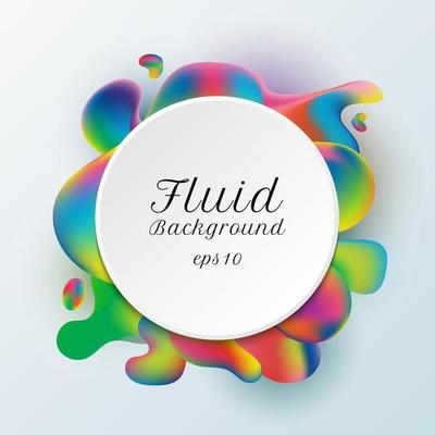 Abstract trendy white circle label on vibrant gradient fluid shape background.