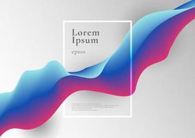 Abstract trendy blue and pink gradient fluid flow shape with frame border on white background. vector