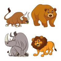 grupo de cuatro animales personajes de dibujos animados cómico vector