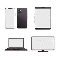 Bundle of five electronic devices mock-ups vector