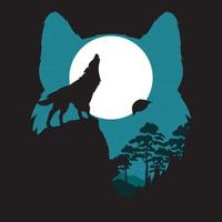 wild wolf howling silhouette and moon scene