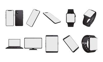 Bundle of electronic devices mock-ups vector