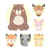 cute six animals comic characters vector