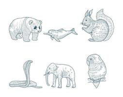 conjunto de animales dibujados a mano vector