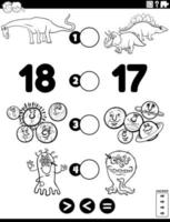greater less or equal game for children coloring book page vector