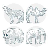 Hand drawn animal set vector